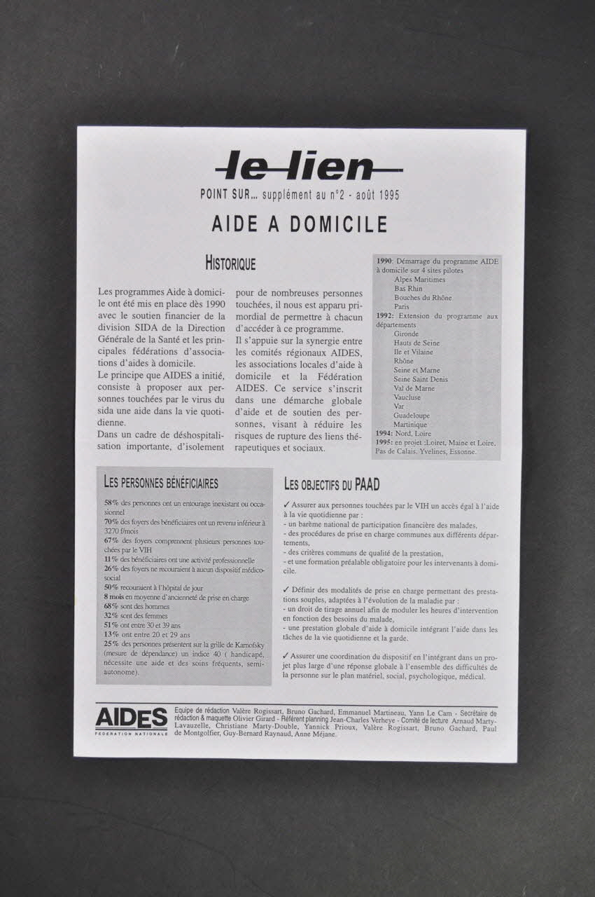 Aides Fédération Nationale Bulletin "Le lien", août 1995,  n° 2 supplément / Aide à domicile France 1995/8 2005.101.36 Photo Mucem