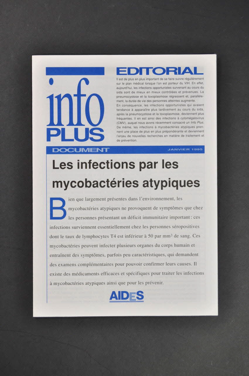 Aides Fédération Nationale Bulletin " Info Plus , janvier 1995 : "Les infections par les mycobactéries atypiques" France 1995/1 2005.101.49 Photo Mucem
