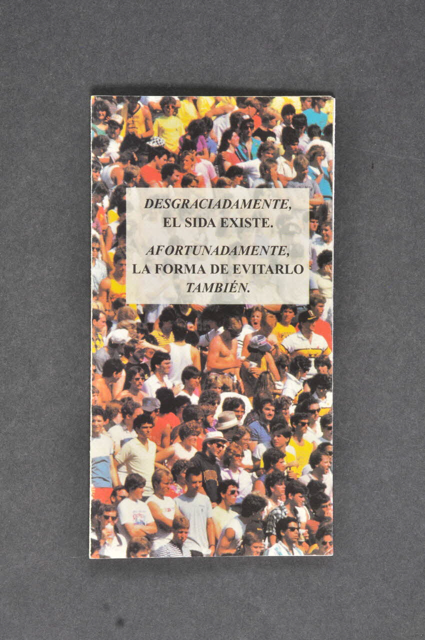 Ministerio De Sanidad Y Consumo. Plan Nacional Dépliant "Disgraciamente, el sida existe. Afortunadamente, la forma de evitarlo tambien?" (Hélas, le sida existe. Heureusement, la façon de l'éviter existe aussi" Espagne 1997 2003.102.32 Photo Mucem