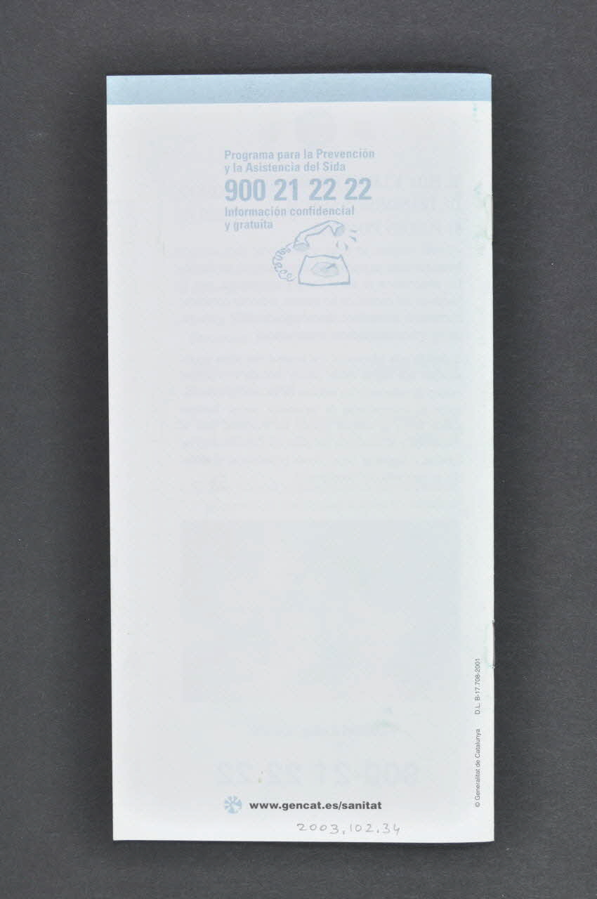 Generalitat De Catalunya, Departament de Sanitat i Assistència Social BROCHURE "El sida se puede evitar"  (On peut éviter d'attraper le sida) Espagne 2001 2003.102.34 Photo Mucem