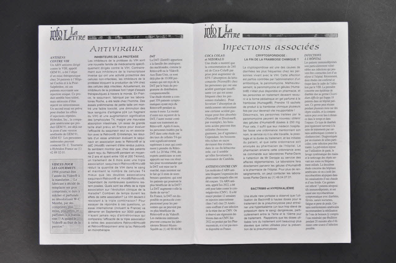 Aides Fédération Nationale Bulletin " Info Plus. La Lettre. Lettre bimensuelle d'actualités thérapeutiques sur le sida" n° 1, 1er juillet 1994 / "S'informer, se soigner" France 1994/7 2005.101.52 Photo Mucem