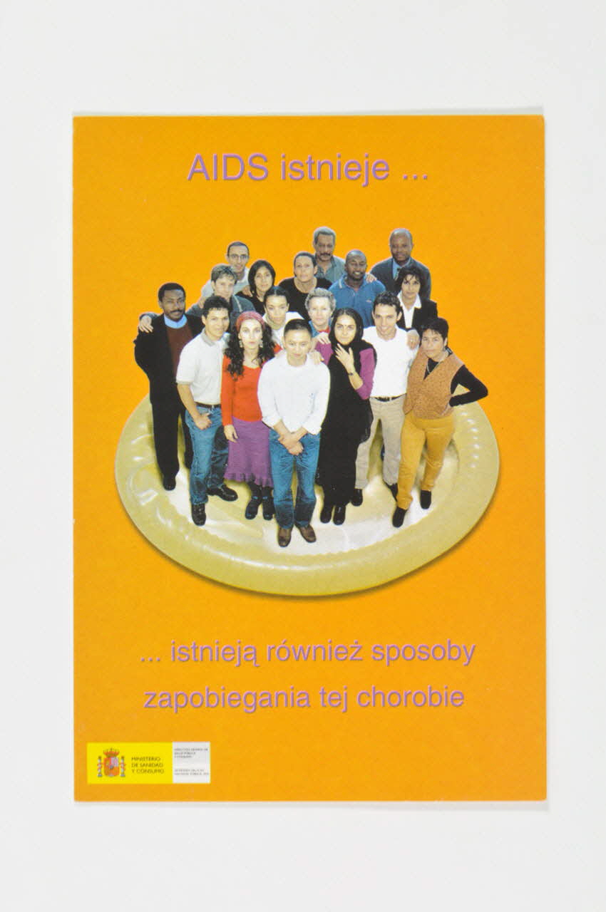 Espagne. Ministerio de sanidad y consumo carte postale "Le sida existe ...  Les moyens de l'éviter aussi" (polonais) Espagne 2003 2003.102.47 Photo Mucem