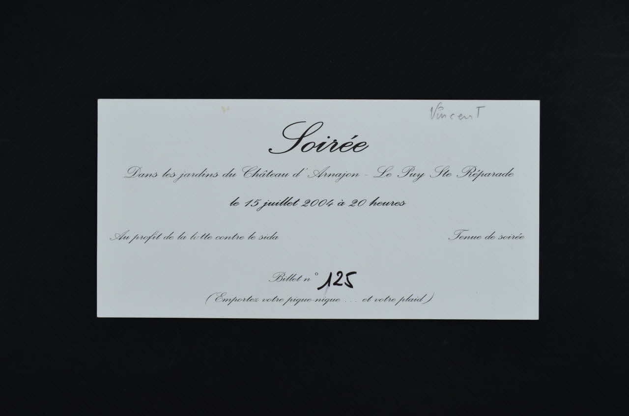 Aides Provence billet d'entrée "Soirée au profit de la lutte contre le sida" France 2004/7 2005.101.66 Photo Mucem
