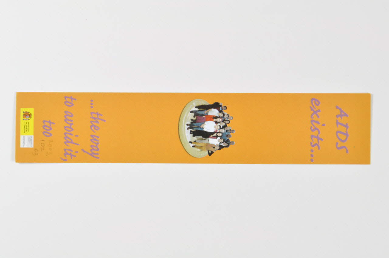 Espagne. Ministerio de sanidad y consumo marque-page "Le sida existe ...  Les moyens de l'éviter aussi" (anglais) Espagne 2003 2003.102.63 Photo Mucem