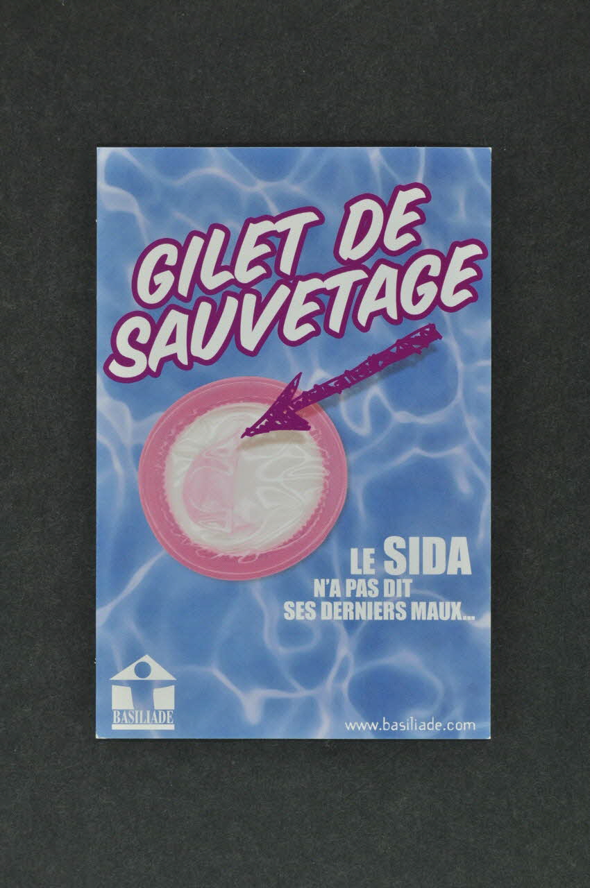 Basiliade carte postale "Gilet de sauvetage. Le sida n'a pas dit ses derniers maux..." France 2005 2005.11.5 Photo Mucem