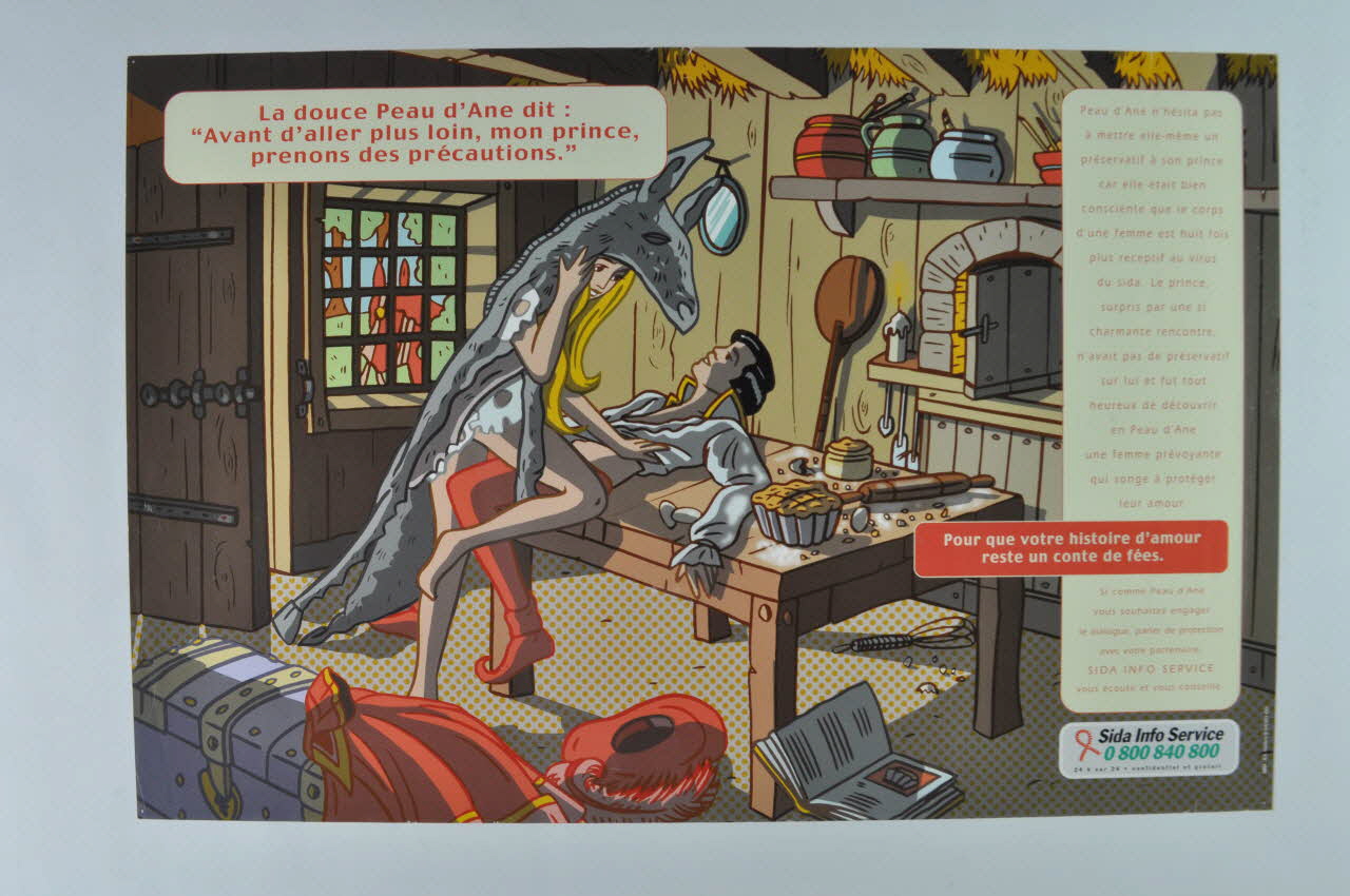 Sida Info Service - Ligne Azur affiche "La douce peau d'Ane dit : avant d'aller plus loin, mon prince, prenons des précautions" France 1999 2003.104.2 Photo Mucem