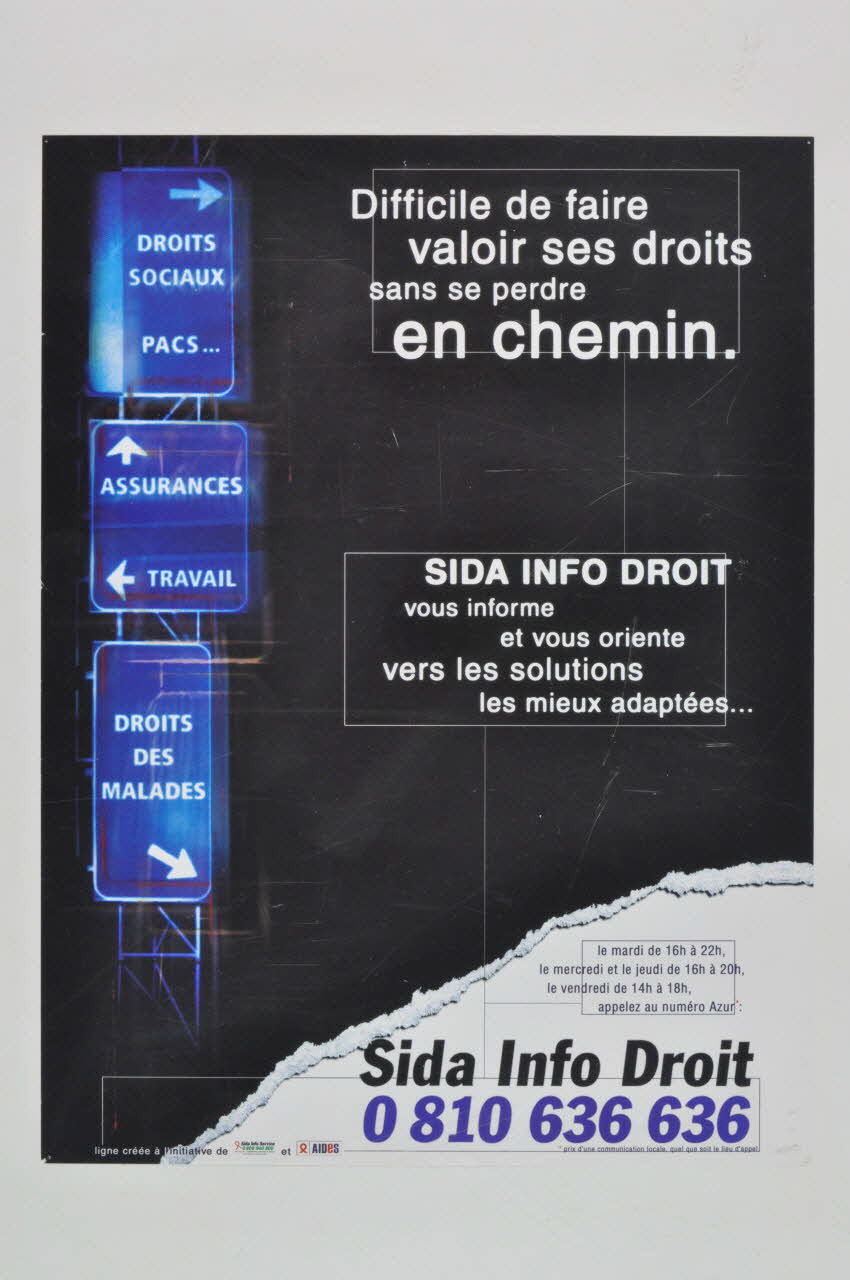 Sida Info Droit affiche "Difficile de faire valoir ses droits sans se perdre en chemin" France 2002 2003.104.26 Photo Mucem
