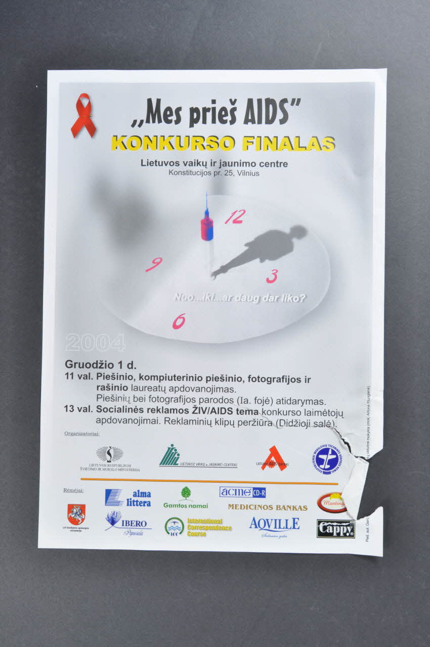 Lithuanian Aids Center, Lietuvos Respublikos affiche "Mes pries AIDS. Konkurso finalas." (Ensemble arrêtons le sida. Concours final) Lituanie 2004 2005.113.16 Photo Mucem
