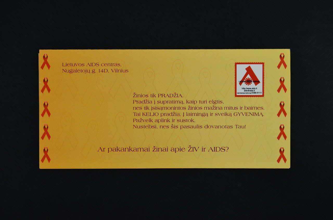 Lietuvos Aids Center Dépliant "Ar pakankamai zinai apie ziv ir AIDS ?" (Etes- vous suffisamment informé sur le VIH et le sida ?) Lituanie 2004 2005.113.6 Photo Mucem