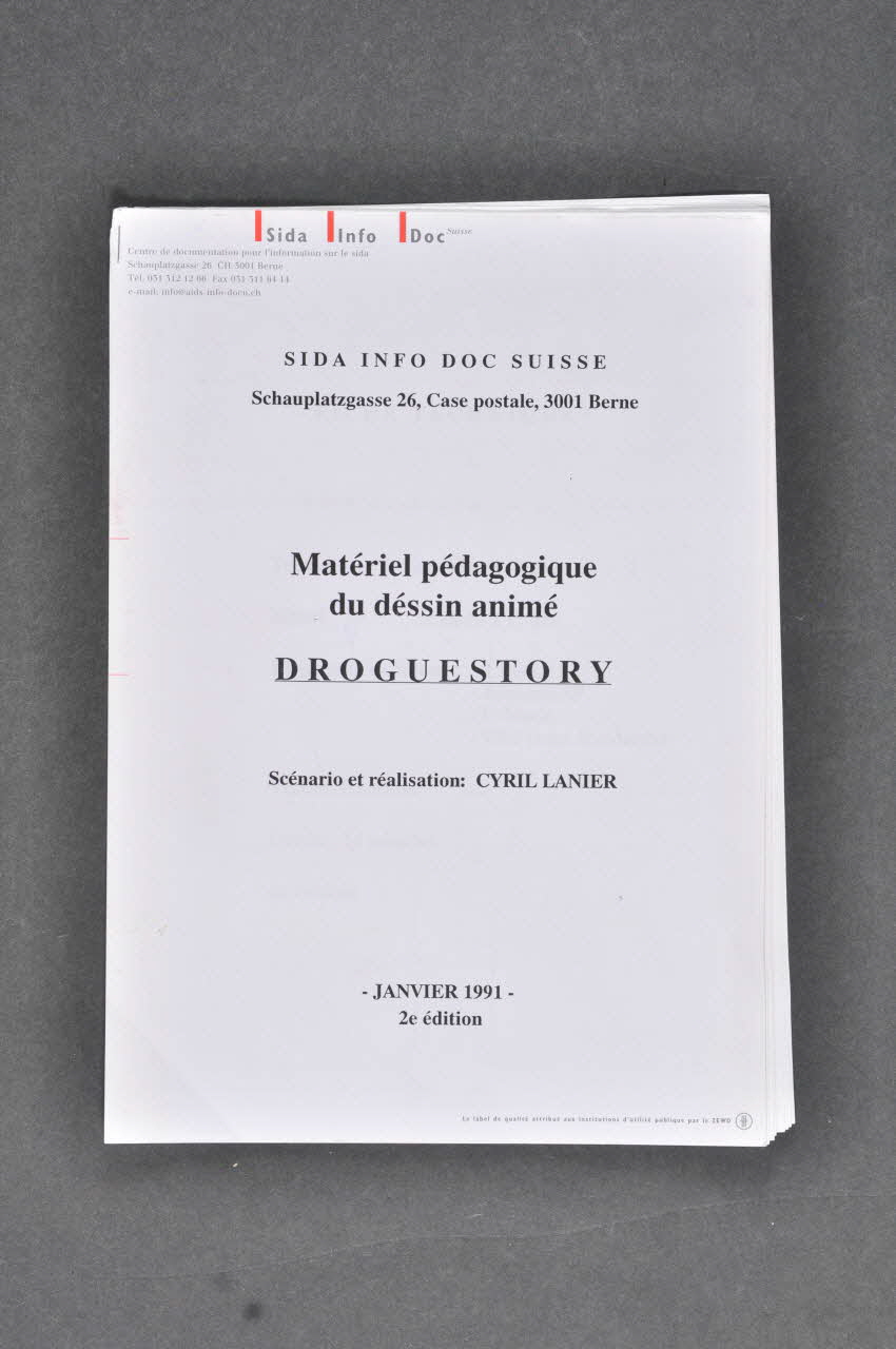 Sida Info Doc Suisse Dossier "Matériel pédagogique du dessin animé Droguestory" Lorraine, France 1991 2004.119.167 Photo Mucem