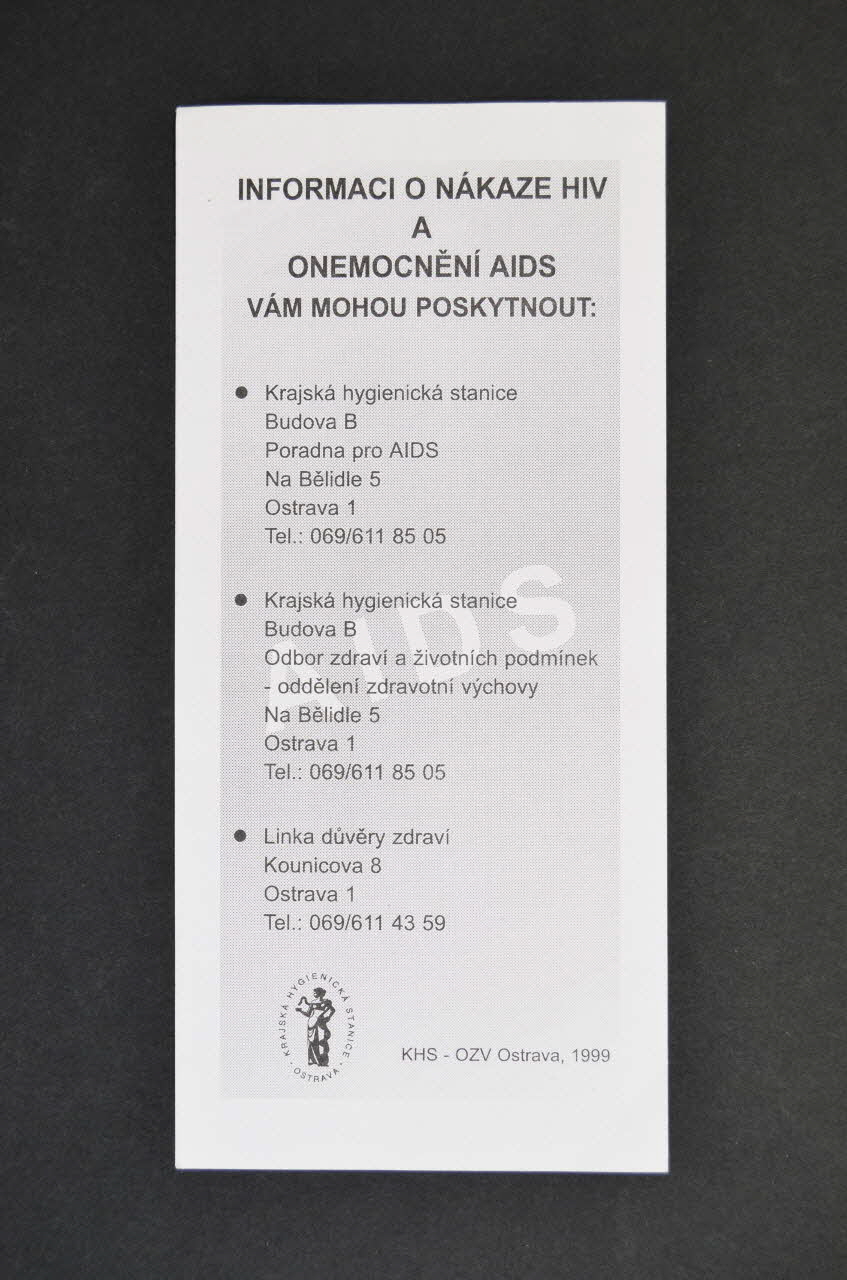 Krajska Hygienicka Stanice tract "Virus HIV se neprenasi" (On n'attrape pas ainsi le virus du sida) République Tchèque 1999 2005.114.28 Photo Mucem