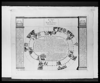 photographie "Jeu de la Constitution". Estampe datée de 1722, représentant un jeu de l'oie. Cuivre noir et blanc Ph.1992.2.310  Photo