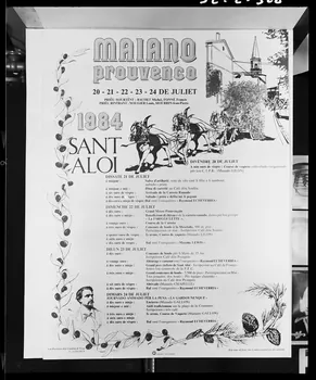 photographie Affiche publicitaire datant de 1984. Représentation d'une fête locale dédiée à saint Eloi. Reproduction industrielle couleur Ph.1992.2.328  Photo