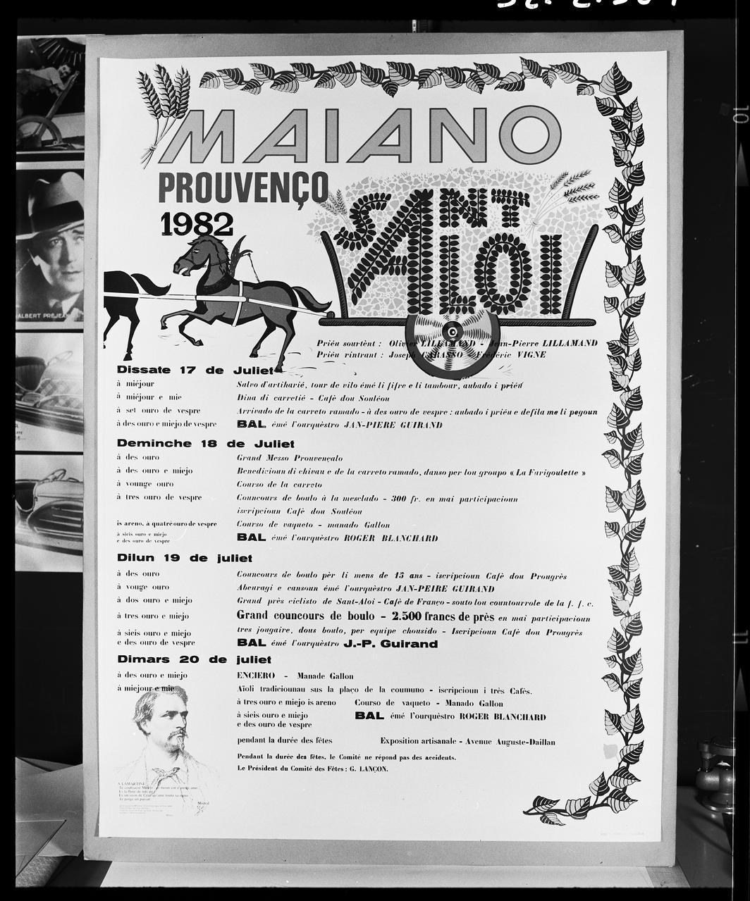 photographie Affiche publicitaire datant de 1982. Représentation d'une fête locale dédiée à saint Eloi. Reproduction industrielle couleur Ph.1992.2.329  Photo