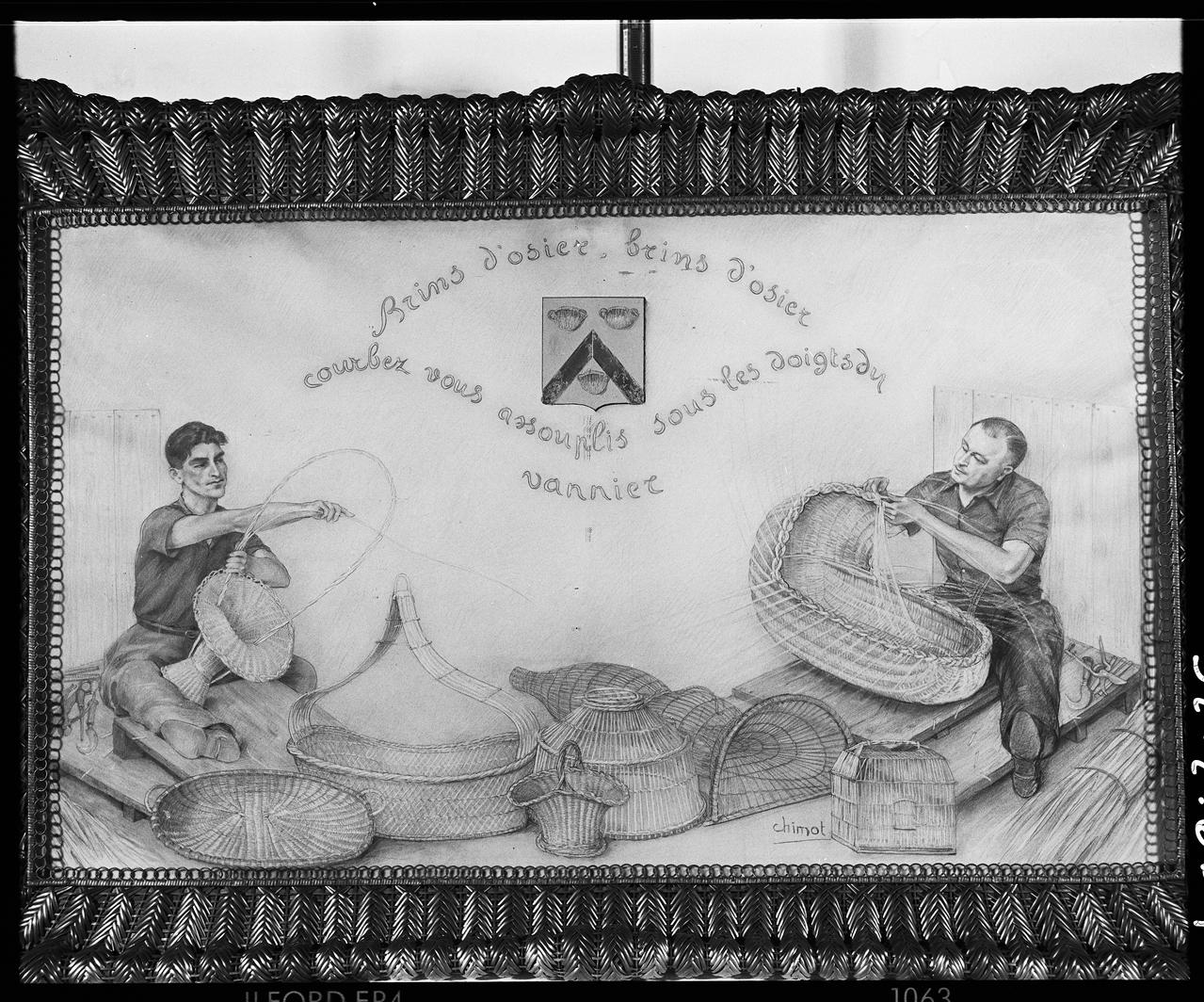 photographie "Brins d'osier… Courbez-vous…". Dessin de E. Chimot, daté aux alentours de 1925. Au crayon, légèrement colorié Ph.1992.2.664  Photo