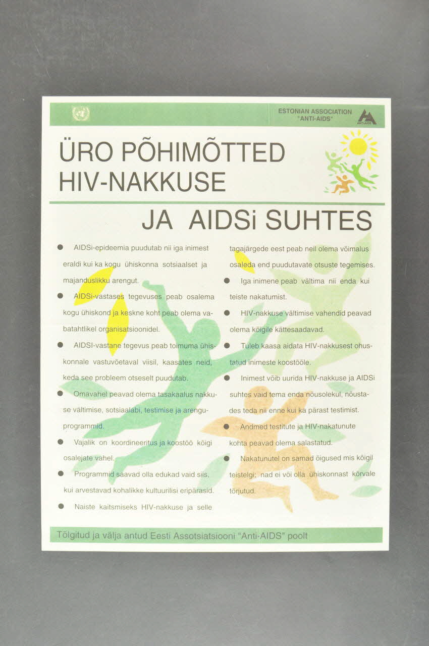 Estonian Association Anti Aids affiche "Üro Pöhimôtted HIV-Nakkuse" Estonie 1994 2005.115.1 Photo Mucem
