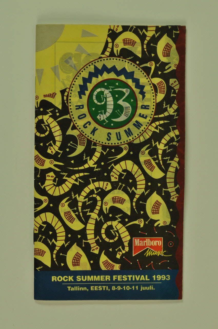 Malboro, Yourope BROCHURE "Rock summer festival 1993" (en anglais et en estonien) avec préservatif collé au dos Estonie 1993/7 2005.115.17 Photo Mucem