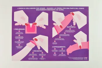 Aide Suisse Contre Le Sida, Campagne Stop Aids affiche "4 esercizi dell'amore per donne -quando lui pensa con una parte del corpo solitamente destinata ad altro  (4 exercices amoureux pour les femmes, quand lui ne pense qu'avec une partie de son corps destinée à autre chose)" Lorraine, France 1999 2004.119.227 Photo Mucem