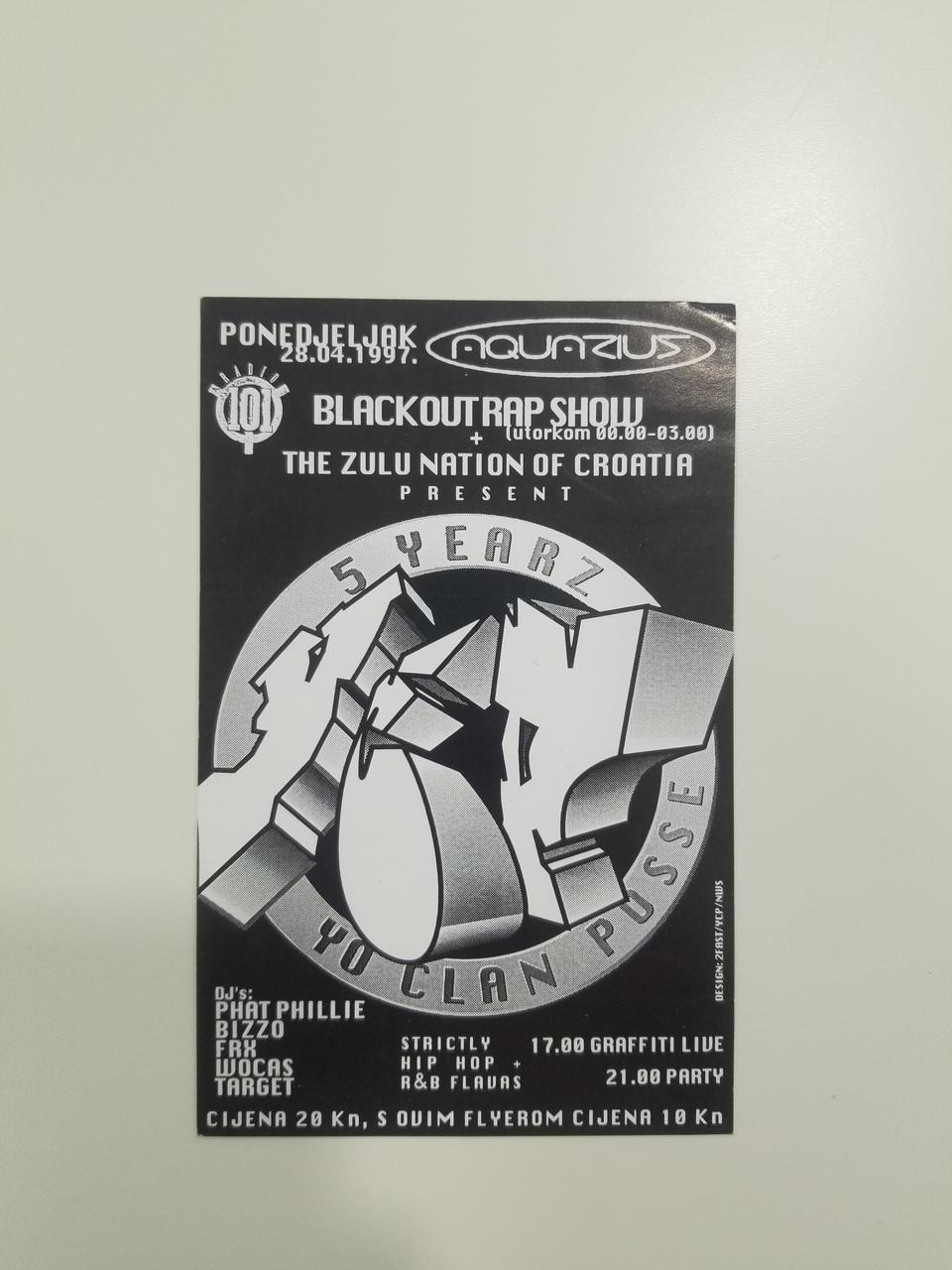 2Fast affichette publicitaire Flyer promotionnel pour une soirée organisée pour les 5 ans du groupe YCP Croatie 1997 2024.15.8 Photo Mucem