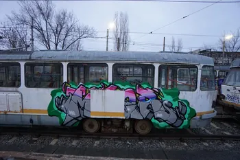 Mser photographie graffiti lacunaire après prélèvement d'une toile Munténie, Roumanie 2022 2024.7.5.3  Photo Mser
