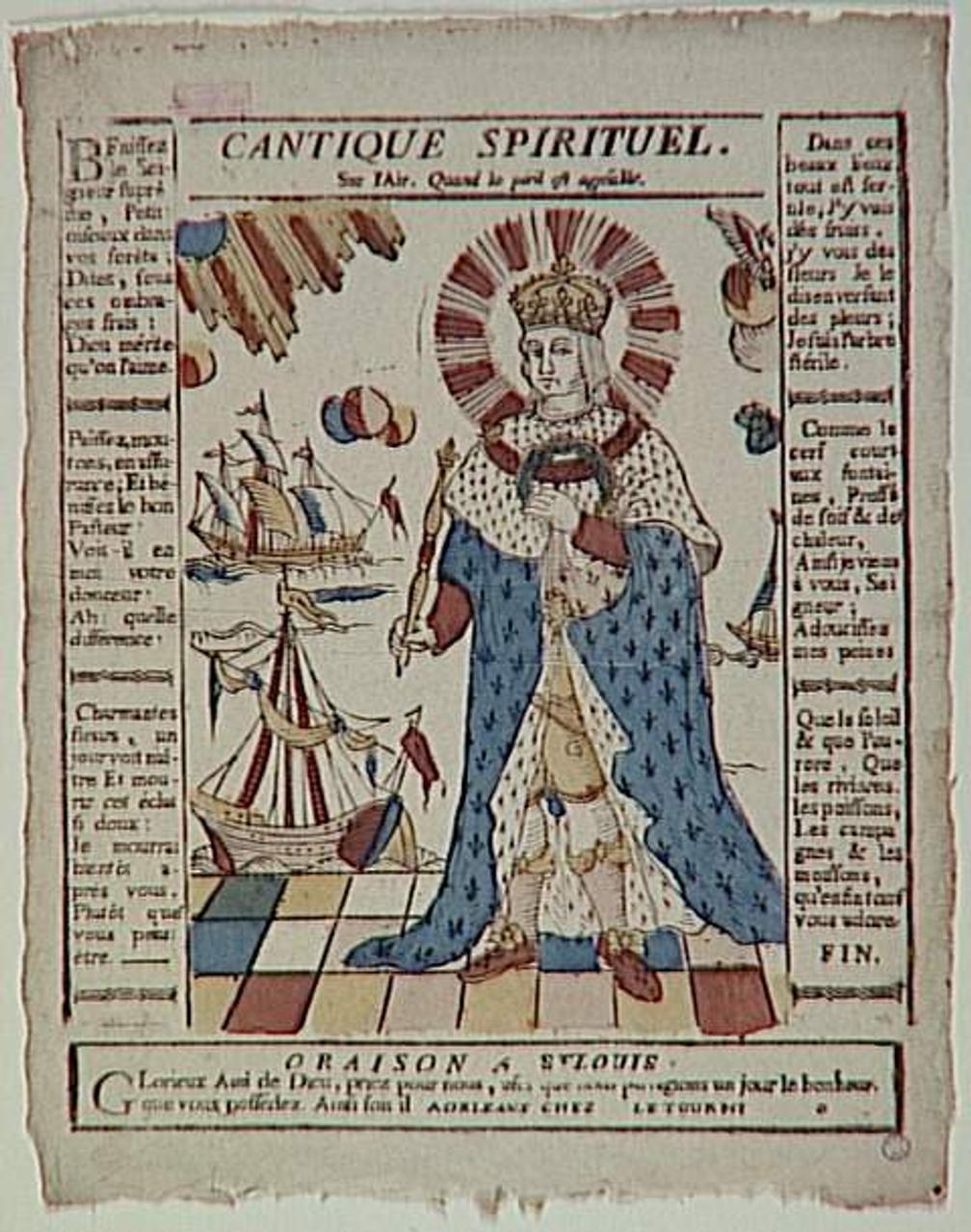 Jean-Baptiste Letourmy imagerie ancienne CANTIQUE SPIRITUEL.  ORAISON A ST LOUIS Orléans 1774-1800 1987.14.3 Photo Mucem