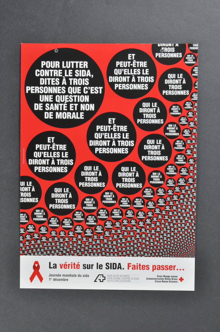 affiche "Pour lutter contre le sida, dites à trois personnes qu'une personne infectée est juste comme vous et moi" / "La vérité sur le sida. faites passer..." 2004.119.230 Photo Mucem