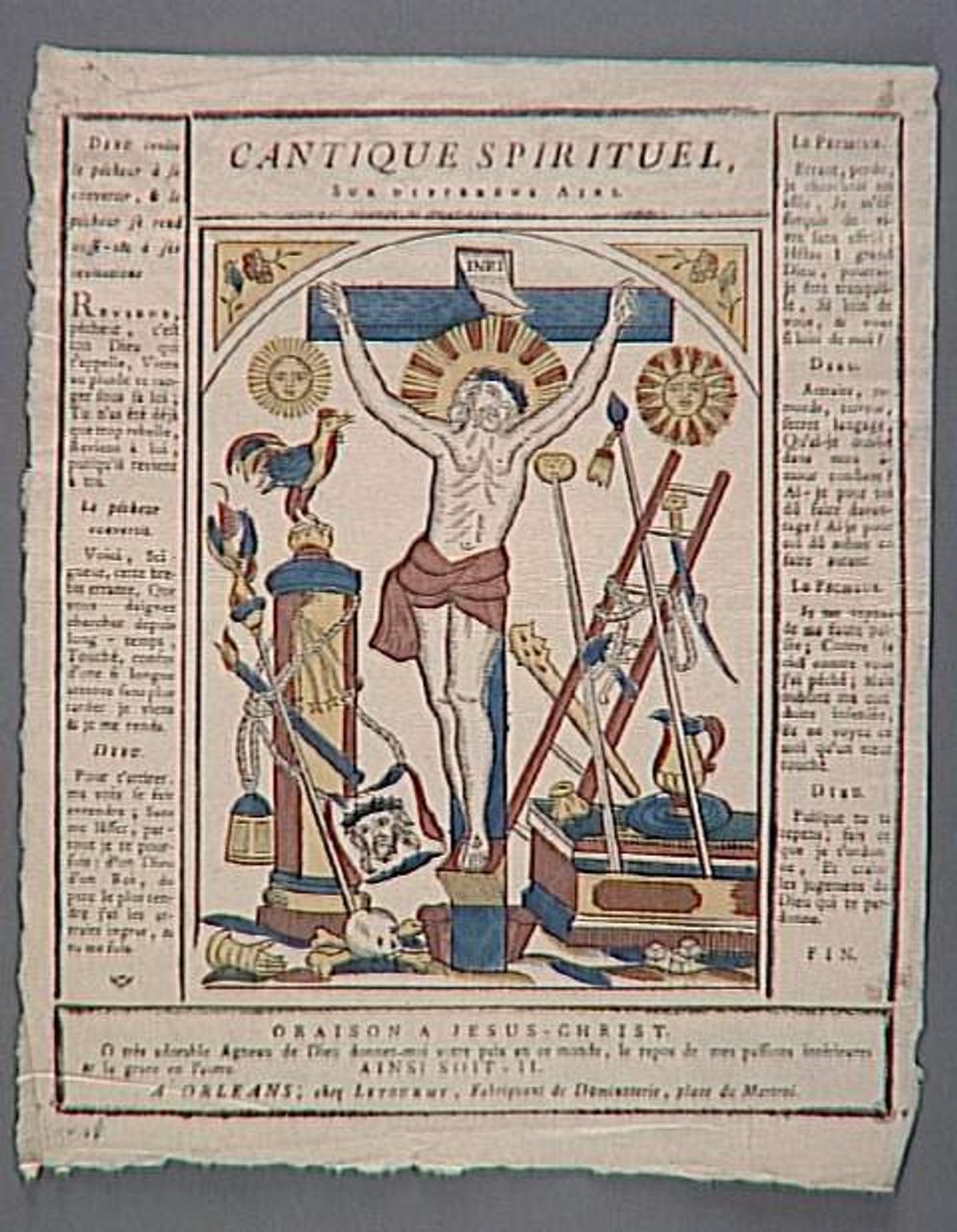 Jean-Baptiste Letourmy imagerie ancienne CANTIQUE SPIRITUEL,  ORAISON A JESUS CHRIST. Orléans 1775-1812 1952.67.7 Photo Mucem