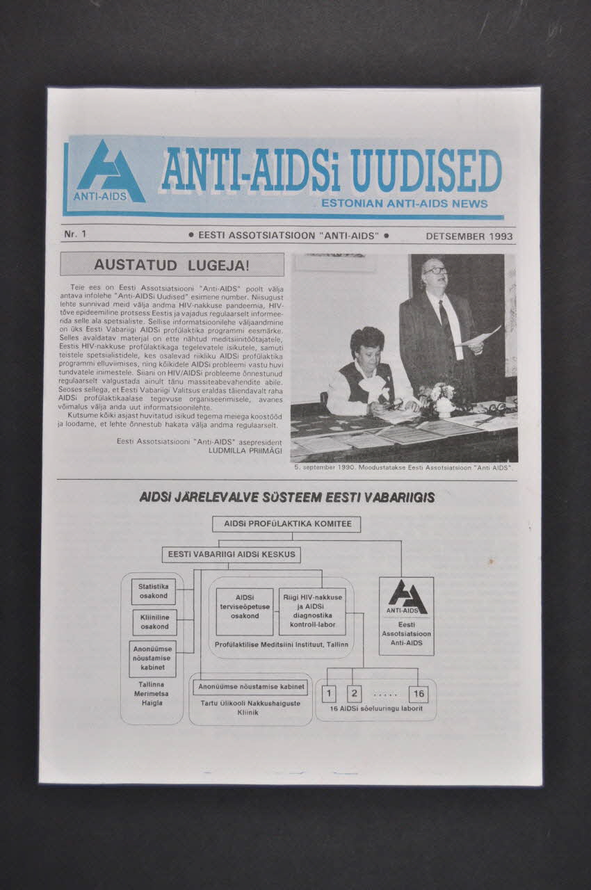 Estonian Association Anti Aids Bulletin associatif "Anti-AIDSi Uudised" (Estonian Anti-Aids News), n°1, 12/1993 / "Austatud Lugeja !" Estonie 1993/12 2005.115.28 Photo Mucem