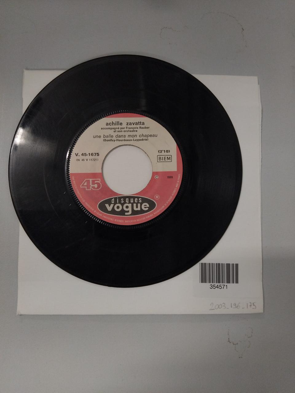 disque 45 tours La grasse matinée 2003.196.175 Photo Mucem