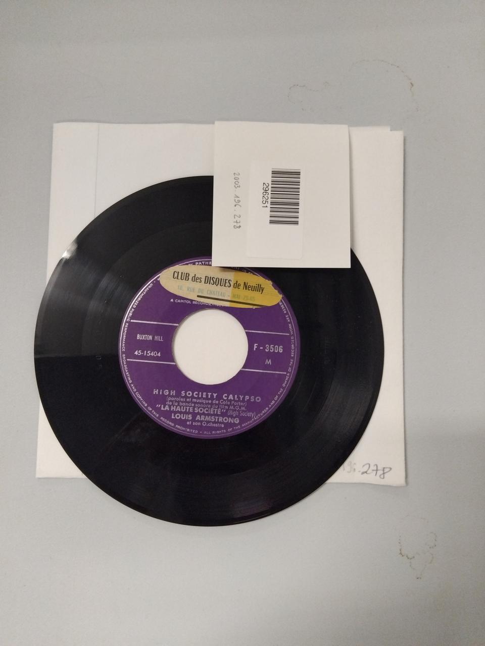 disque 45 tours High Society calypso 2003.196.278 Photo Mucem