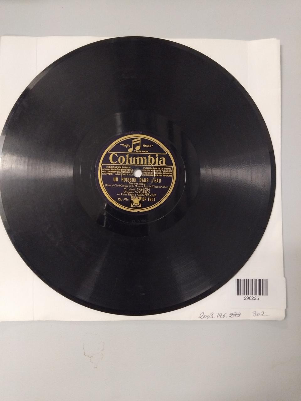 disque 78 tours Un poisson dans l'eau 2003.196.302 Photo Mucem