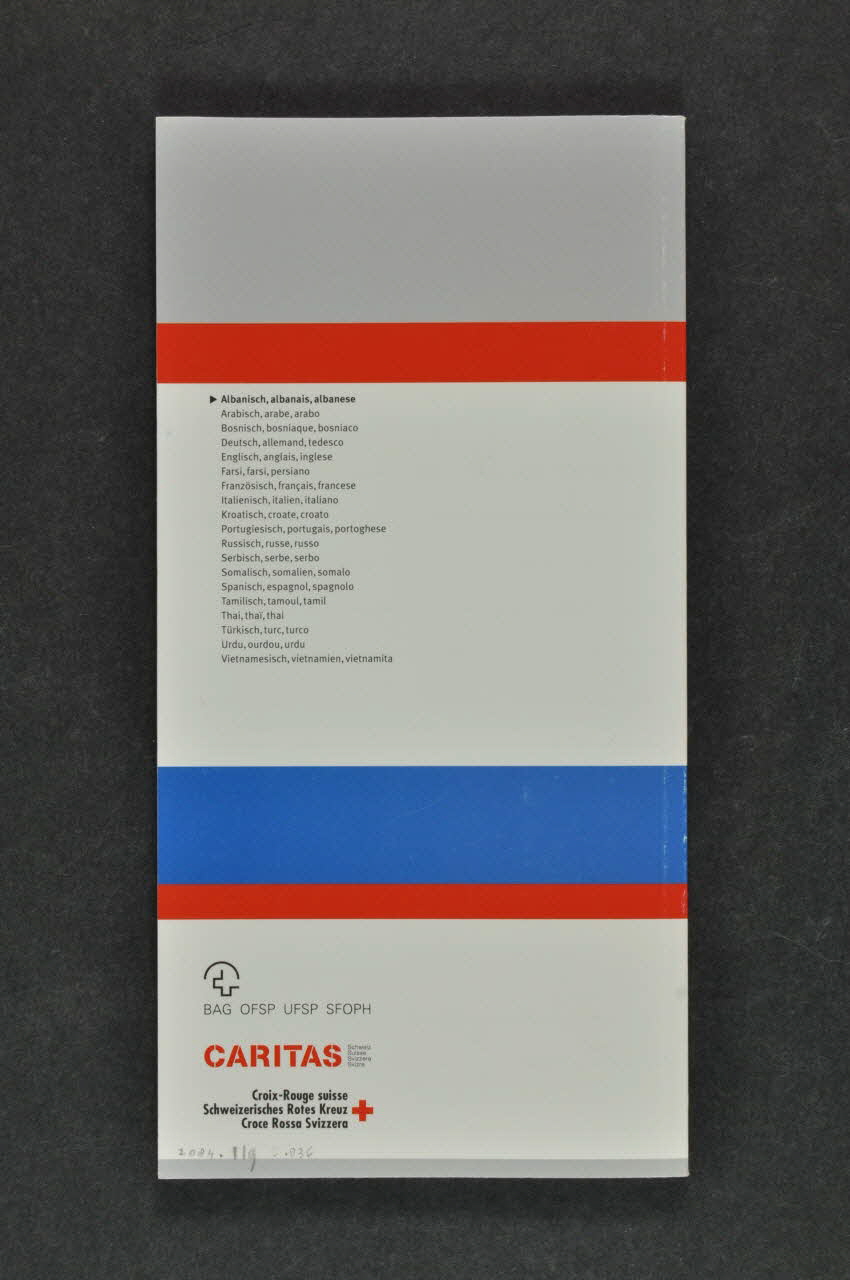 Caritas Suisse Et Croix Rouge Suisse BROCHURE "Doracaku shëndetësor" (Guide de santé)  (en albanais) Lorraine, France 2001 2004.119.36 Photo Mucem