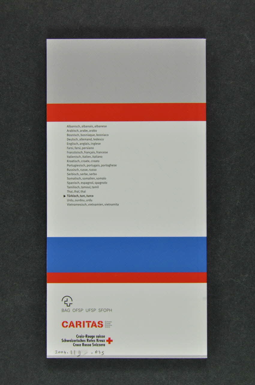Caritas Suisse Et Croix Rouge Suisse BROCHURE "Saglik Rehberi" (Guide de santé) (en turc) Lorraine, France 2003 2004.119.45 Photo Mucem