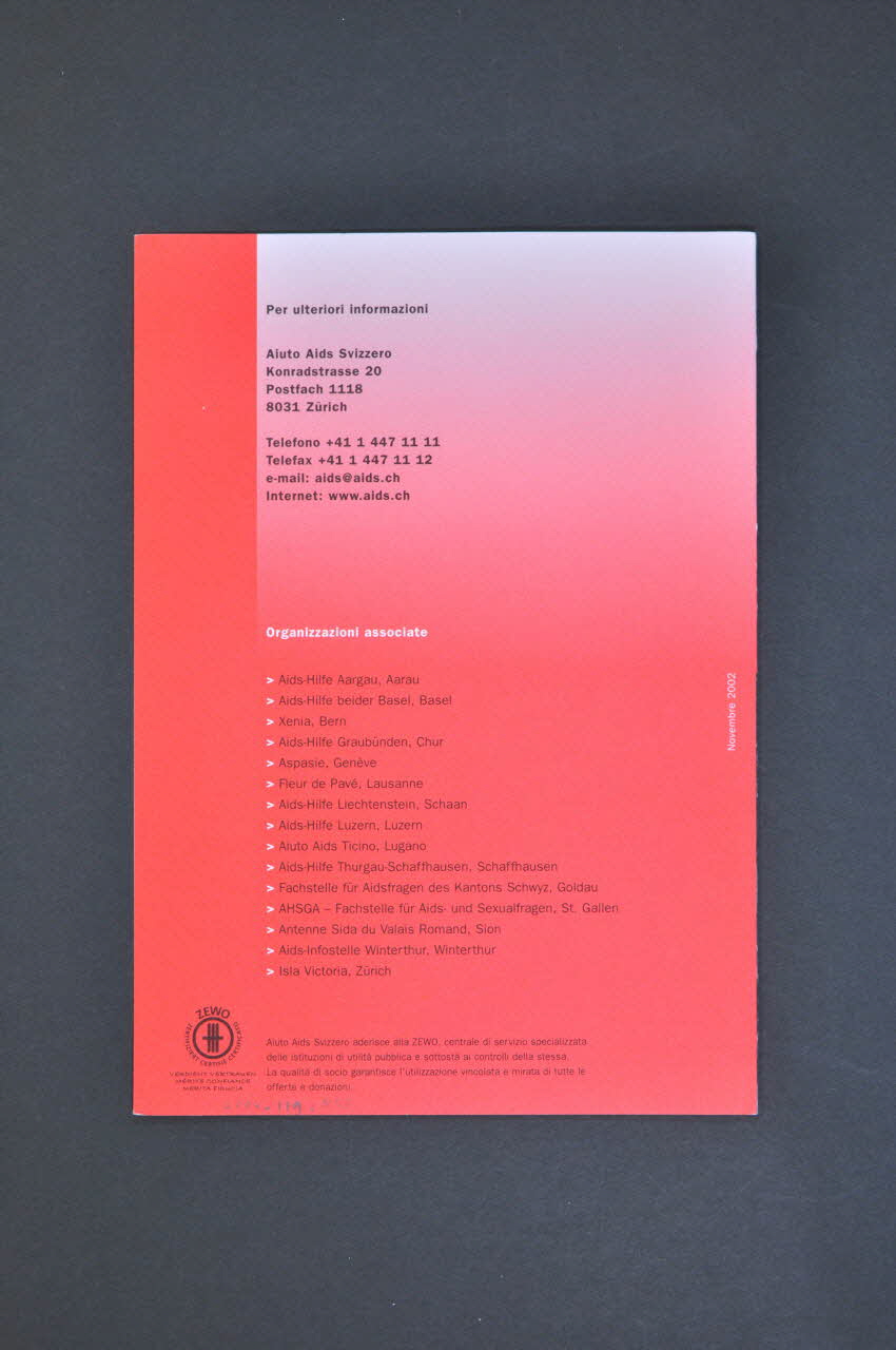 Aide Suisse Contre Le Sida, Apis (AidspräVention Dépliant "APIS. prevenzione HIV/Aids nell'industria del sesso" (APIS. Prévention du VIH/sida dans le commerce du sexe) Lorraine, France 2002/11 2004.119.58 Photo Mucem