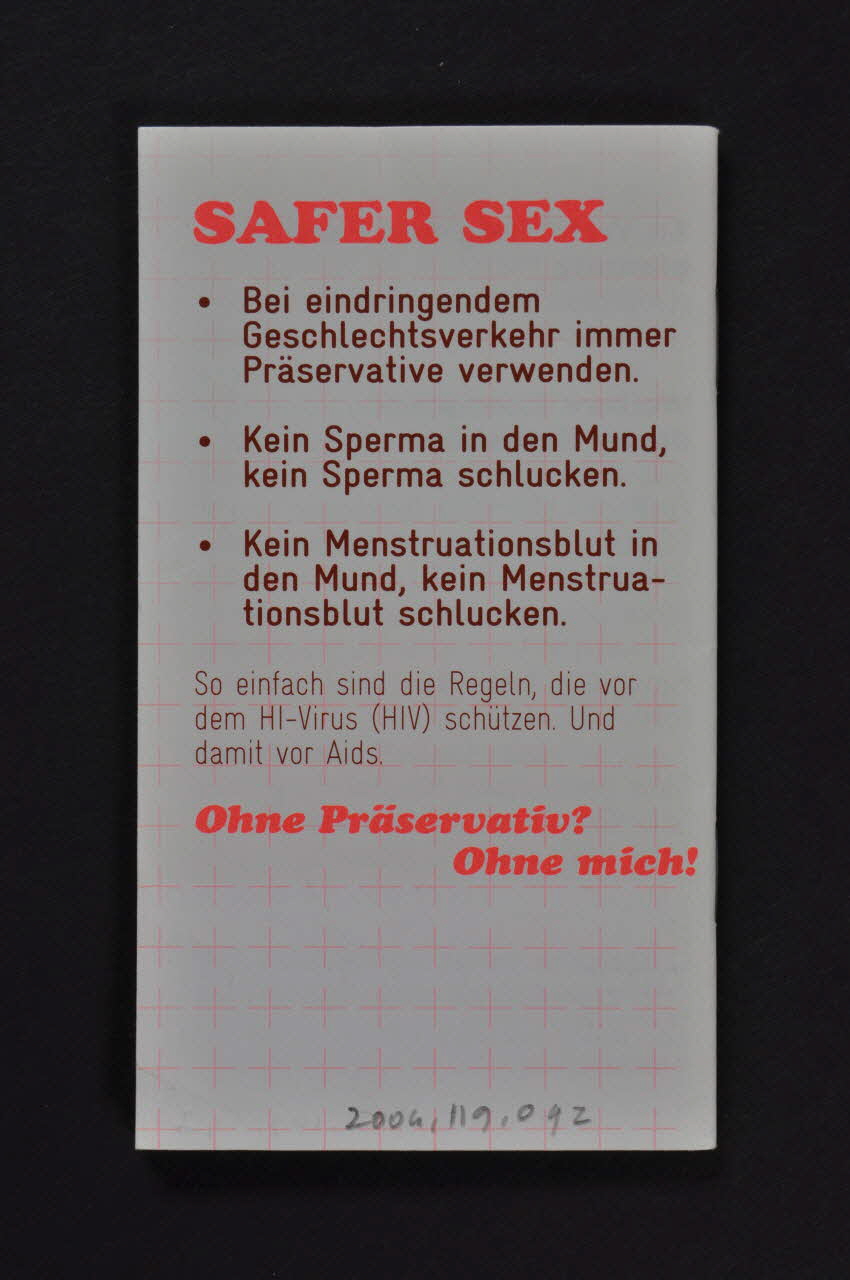 Aide Suisse Contre Le Sida (Ass) BROCHURE "Safer sex... sicher !" (Safer sex... c'est sûr) Lorraine, France 2003 2004.119.92 Photo Mucem