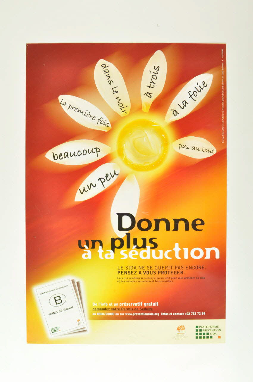 Plate Forme Prévention Sida Et Ministère De La affiche "Donne un plus à ta séduction" / "Le sida ne se guérit pas encore. Pensez à vous protéger" Belgique 2004 2004.120.2 Photo Mucem