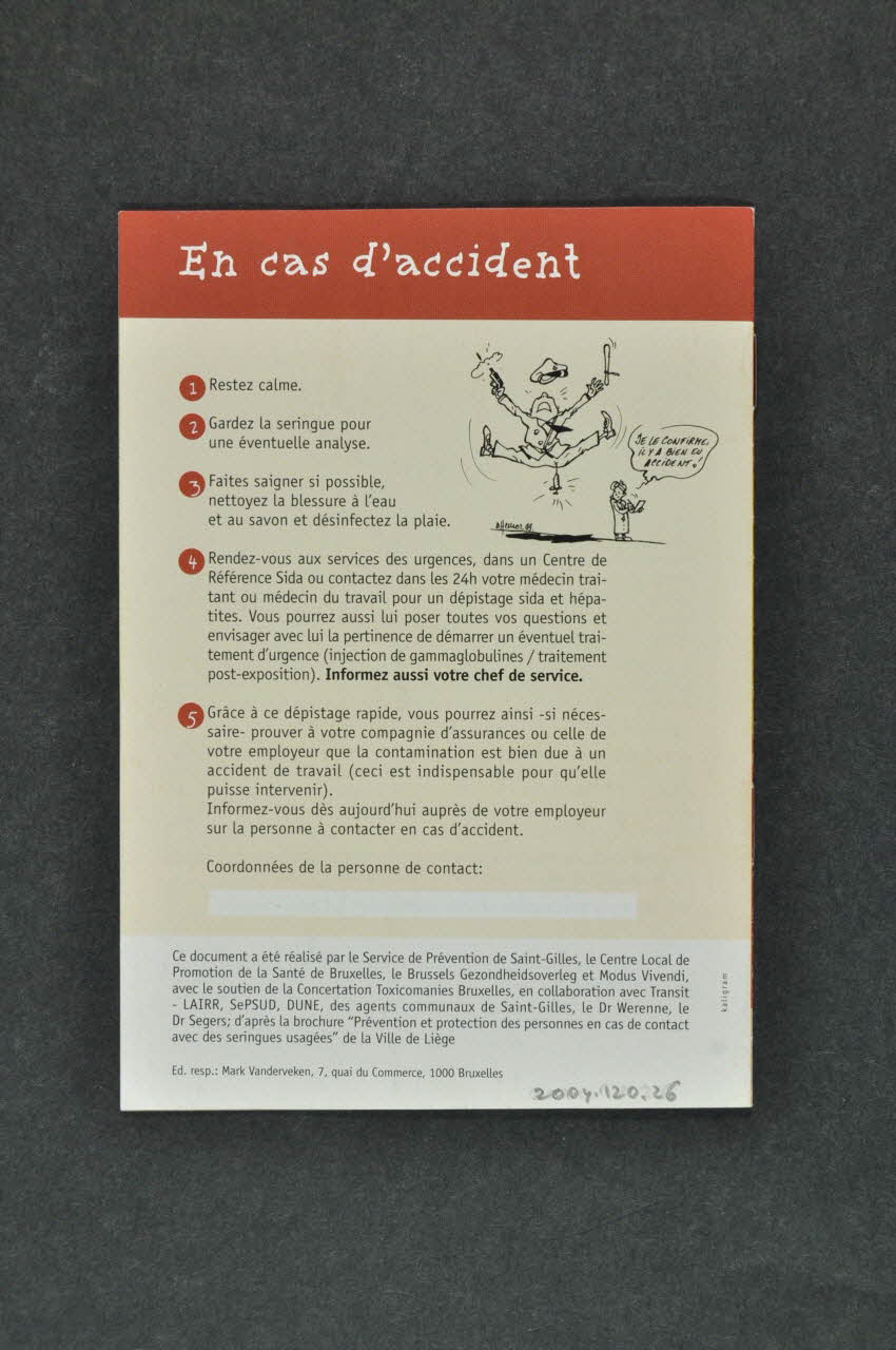 BROCHURE "Vous êtes parfois en contact avec des seringues usagées ?" 2004.120.26 Photo Mucem