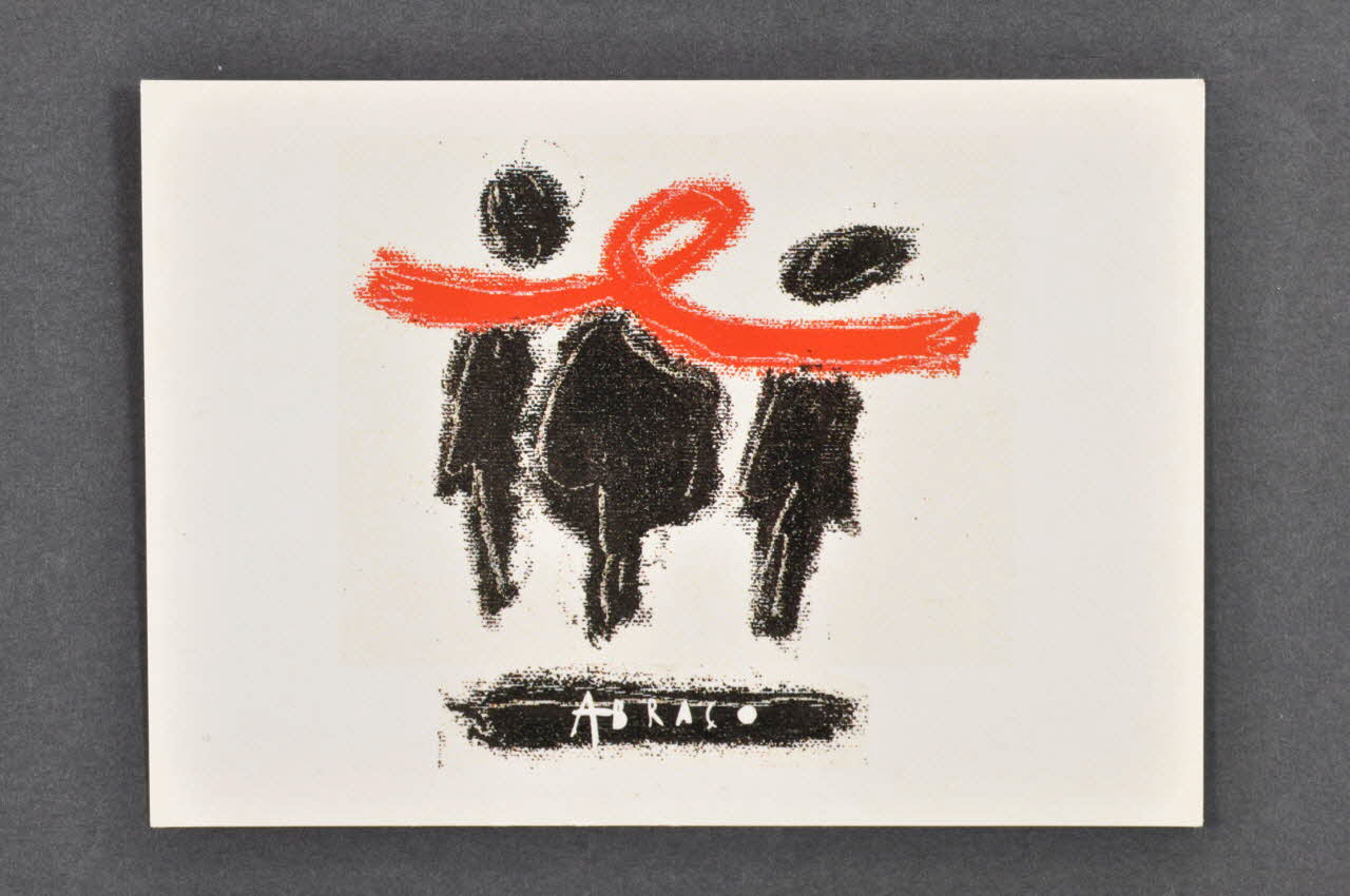 Abraço carte postale 3 silhouettes noires unies par  ruban rouge Portugal 1998/9 2003.109.114 Photo Mucem
