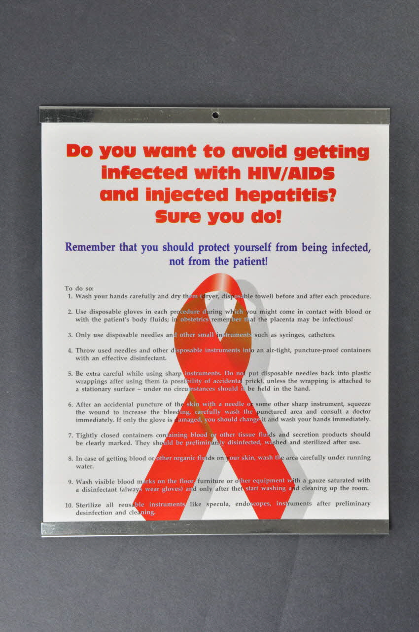 affiche "Do you want to avoid getting infected with HIV/AIDS and injected hepatitis ? Sure you do !" 2005.120.12 Photo Mucem