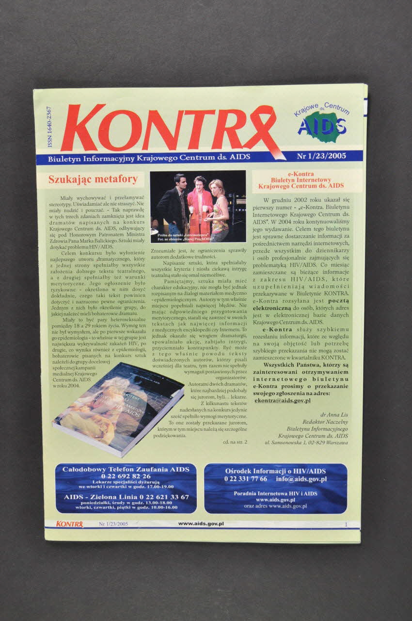 Krajowe Centrum Ds Aids (The National Aids Center) Bulletin d'information "Kontra", 2005, n°1/23 (en polonais ; résumés en anglais et en russe) Pologne 2005 2005.120.46.1-4 Photo Mucem