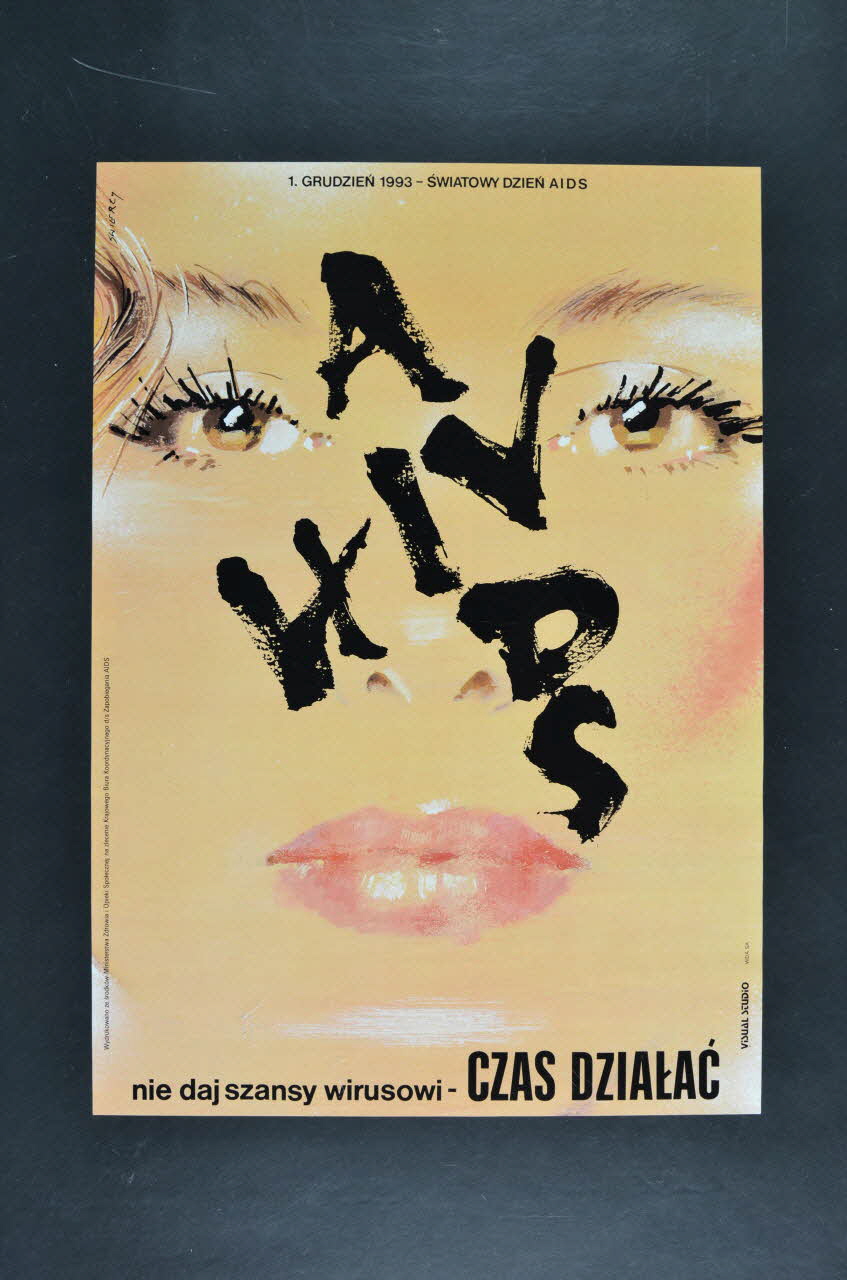 Krajowe Centrum Ds Aids (The National Aids Center) affiche "HIV AIDS" (visage) Pologne 1993 2005.120.7 Photo Mucem