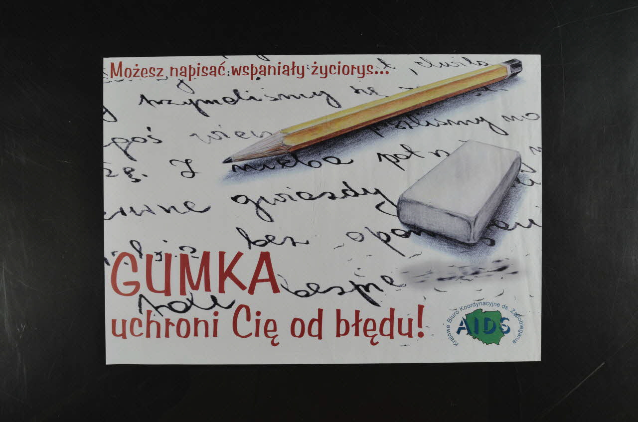 affiche "Gumka uchroni Cie od btedu !" (crayon, gomme et écriture) 2005.120.8 Photo Mucem