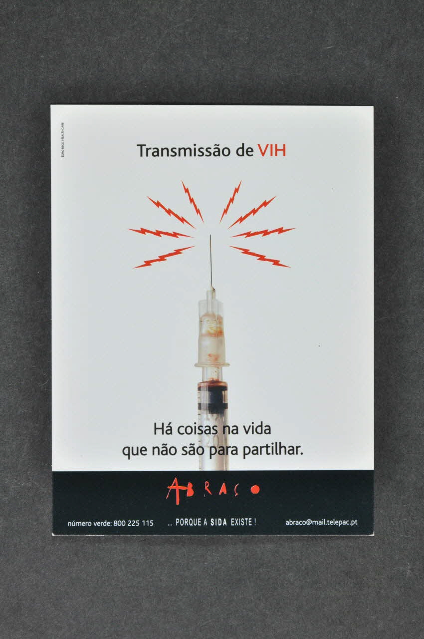 Abraço carte postale "Transmissao de VIH" "Ha coisas na vida que nao sao para partilhar" (Transmission du VIH. Il y a des choses dans la vie qu'il ne faut jamais partager) Portugal 2000 2003.109.182 Photo Mucem