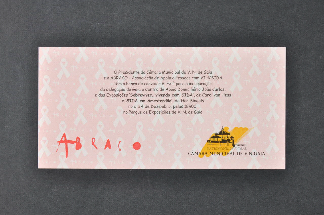 Abraço, Camara Municipal De V N Gaia CARTON D'INVITATION Exposition "Sobreviver" (Survivre) Portugal 1997 2003.109.202 Photo Mucem