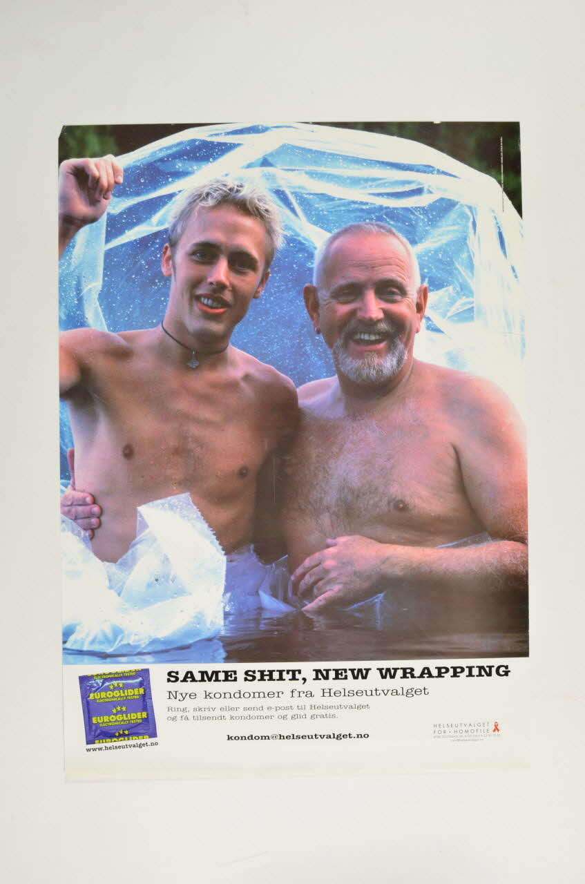 affiche "Same shit - New wrapping - Nye kondomer fra helseutvalget" (Same shit - New wrapping - New condoms from Gay Health Norway) 2005.122.26 Photo Mucem