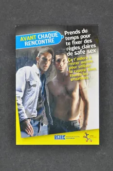SNEG (Syndicat National des Entreprises Gaies) carte postale "Avant chaque rencontre, prends du temps pour te fixer des règles claires de safe sex..." France 2005/6 2005.123.11 Photo Mucem