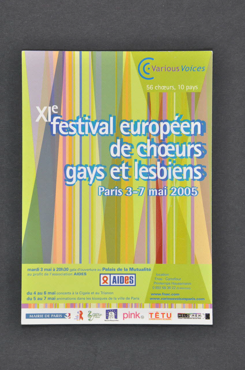 Various Voices / AIDES carte postale "XI° festival européen de choeurs gays et lesbiens. Paris 3-7 mai 2005" France 2005 2005.123.2 Photo Mucem