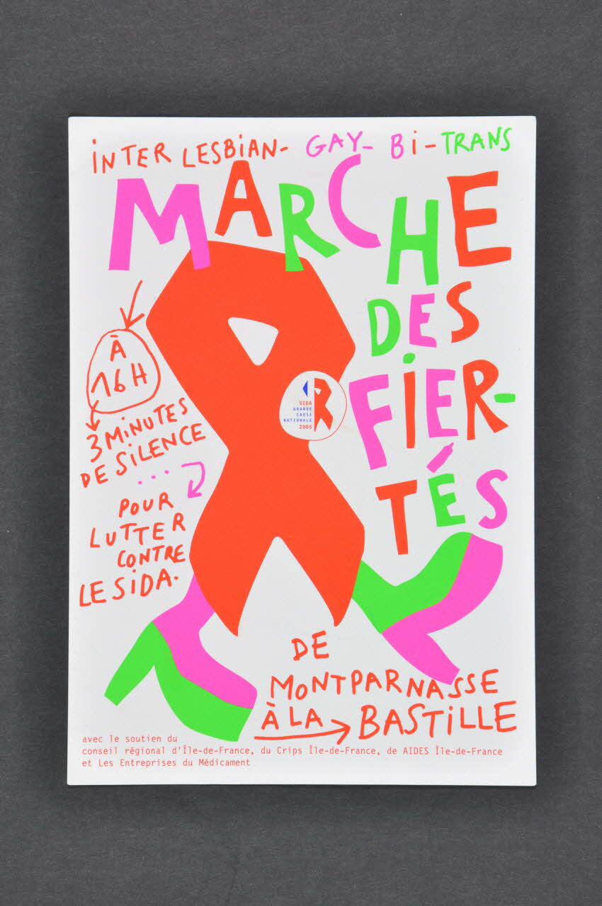 Inter - Lesbian Gay Bi Trans tract "Marche des fiertés. A 16 h 3 minutes de silence pour lutter contre le sida" France 2005 2005.123.3 Photo Mucem