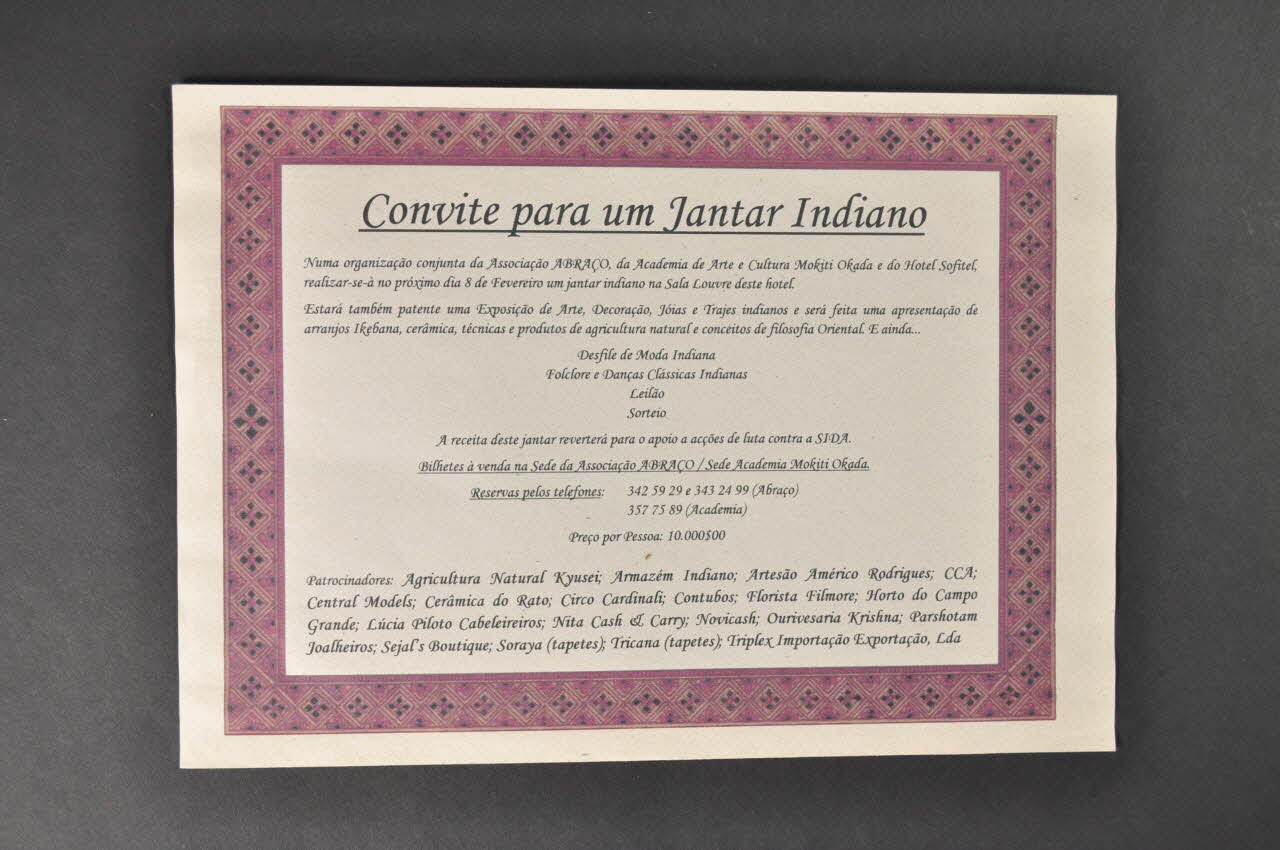 affichette "Convite para un Jantar Indiano" (Invitation à un dîner indien) 2003.109.46 Photo Mucem