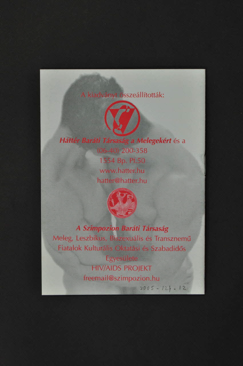 Hatter BROCHURE HIV/AIDS / Informaciok / Homo-bi-és transzsexualis férfiaknak (Informations sur le VIH/sida pour les homos - bi et transsexuels Hongrie 2002 2005.124.12 Photo Mucem